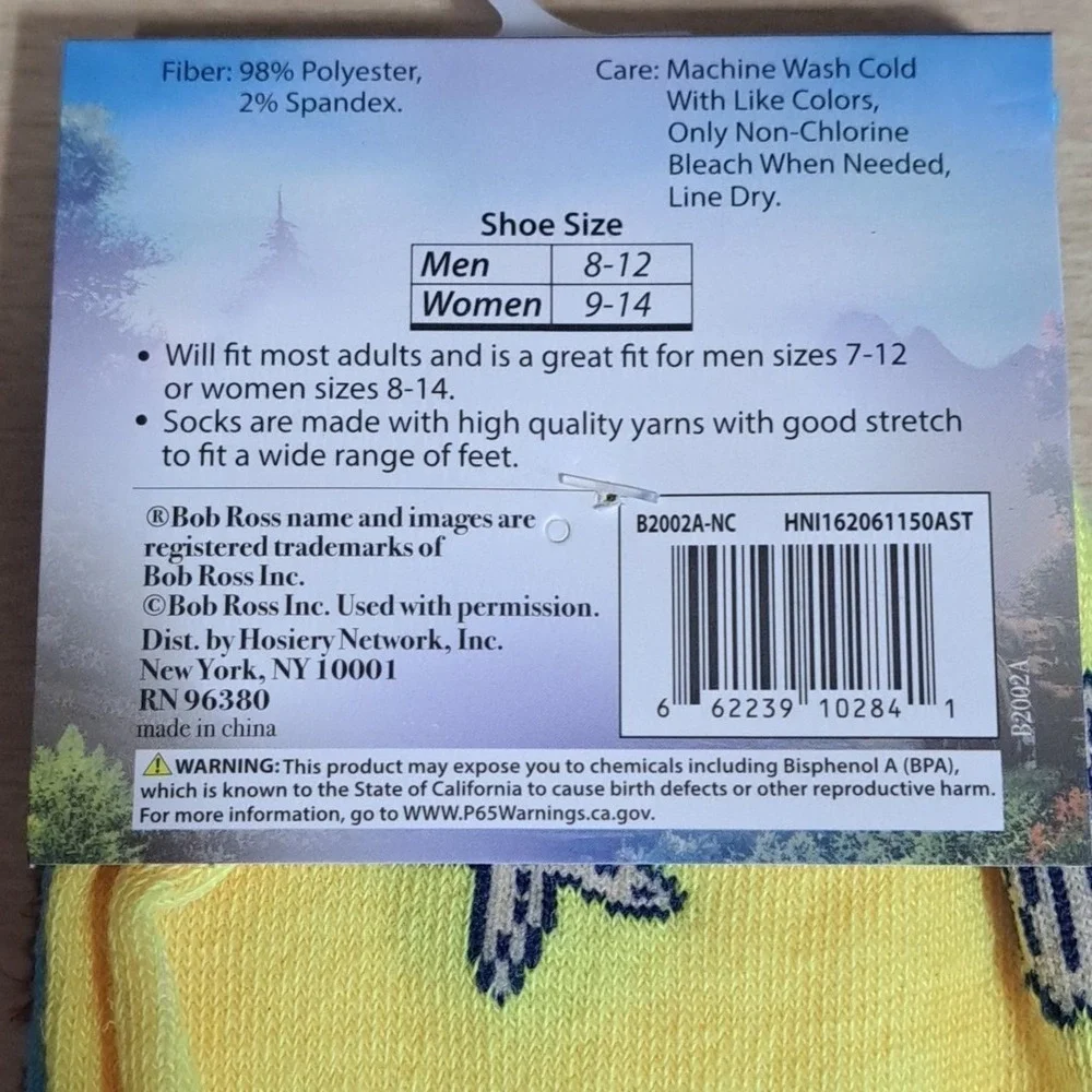 Bob Ross The Joy Of Painting Funny Novelty Crew Socks Unisex Lot Of 2 NWT